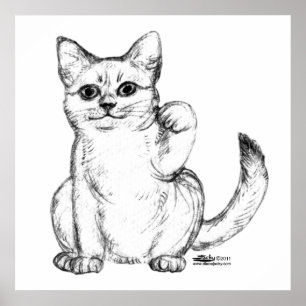 Poster Beckoning Kitty Cat Maneki Neko