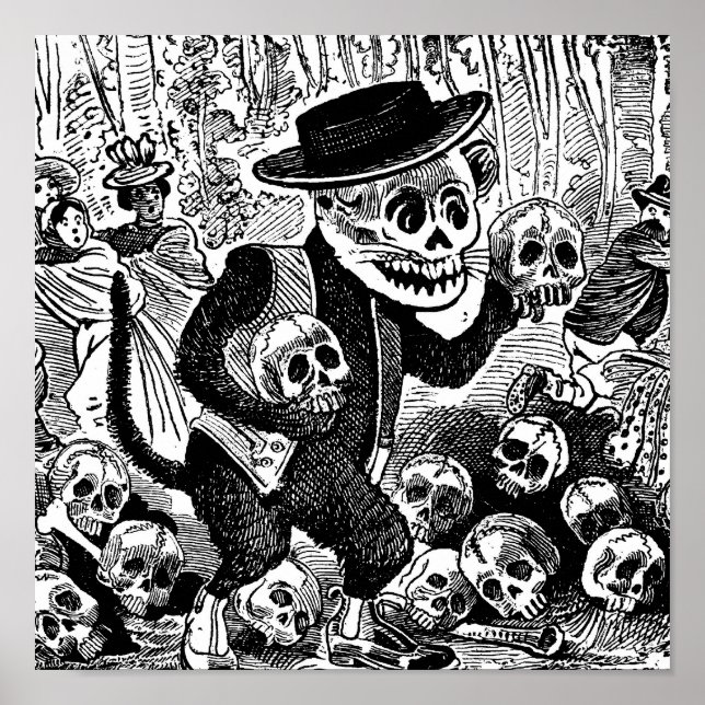 Poster Beco Cat Calavera c. início dos anos 1900 no Méxic (Frente)