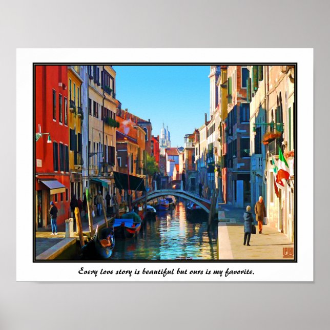 Póster Beco de Veneza com Citação de Amor (Frente)