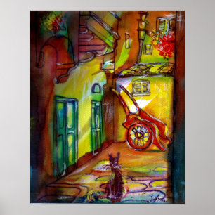 Póster Beco medieval em a noite em Florença