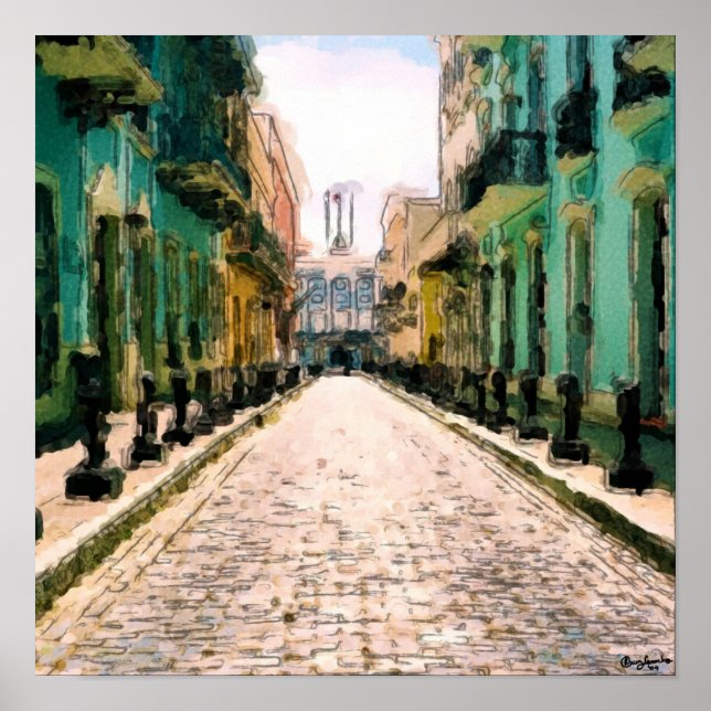 Póster Beco Turquesa - Desenho De Aquarela Assinado (Frente)