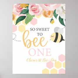 Poster Bee Day Bumblebee primeiro aniversario rosa floral