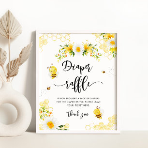 Poster Bee diaper raffle baby shower sign