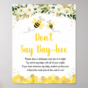 Poster Bee Dourado Floral Não diga jogo de bebês