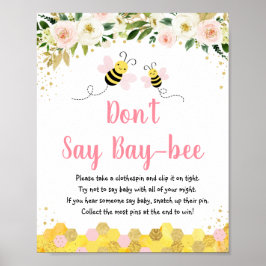 Poster Bee Dourado Floral Rosa Não Diga Jogo de Bebê