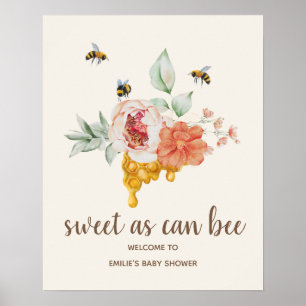 Poster Bee Floral Honeycomb Chá de fraldas Bem-vindo