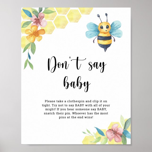 Poster Bee floral - Não diga bebê (Frente)