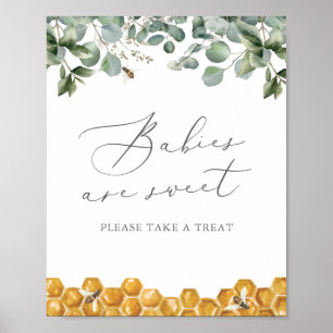 Poster Bee Greenery Chás de fraldas Bebês são Sinal Doce