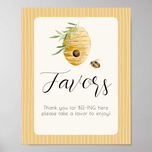 Poster Bee Themed Watercolor Bumblebee Favor Table Sign (Frente)