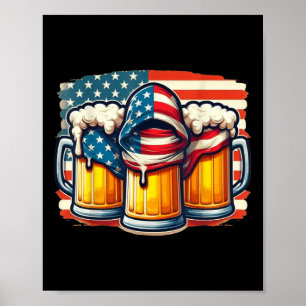 Poster Beer American Flag 4 De Julho Bebendo De Homens