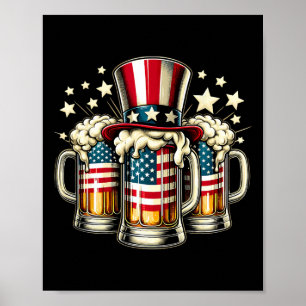 Poster Beer American Flag Usa 4 De Julho Bebendo