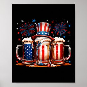 Poster Beer American Flag Usa 4 De Julho Bebendo