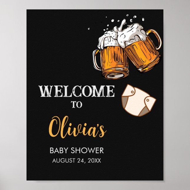 Poster Beer and Diapers Baby Shower Welcome Sign (Frente)