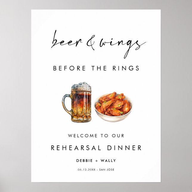 Poster Beer and Wings Before the Rings Rehearsal Dinner (Frente)