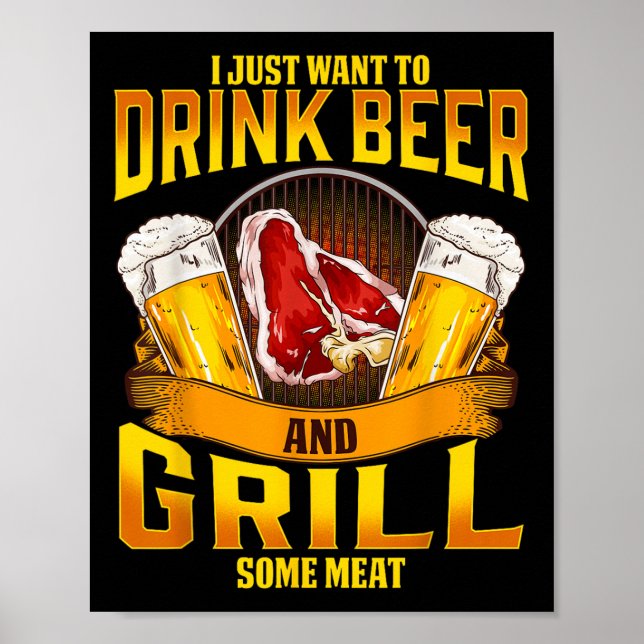 Poster Beer Beer Grill Meat Griling Barbecue Drinki (Frente)