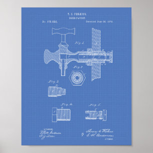 Poster Beer Faucet 1876 Patent Art Blueprint