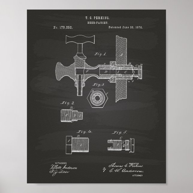 Poster Beer Faucet 1876 Patent Art Chalkboard (Frente)