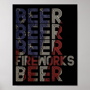 Poster Beer Fireworks Retro 4 De Julho Party Parade Drin