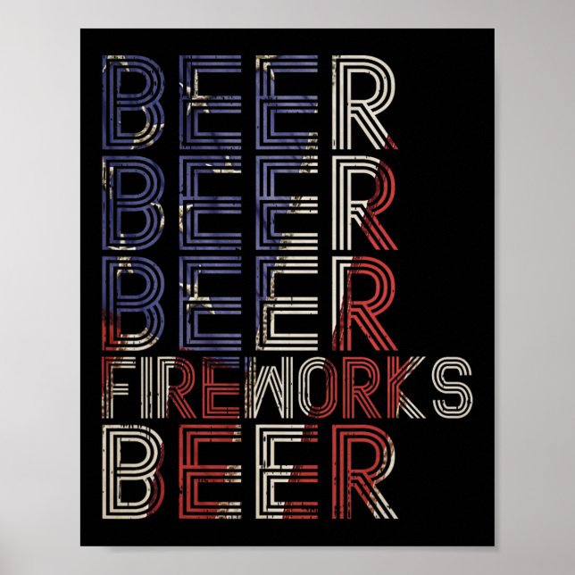 Poster Beer Fireworks Retro 4 De Julho Party Parade Drin (Frente)