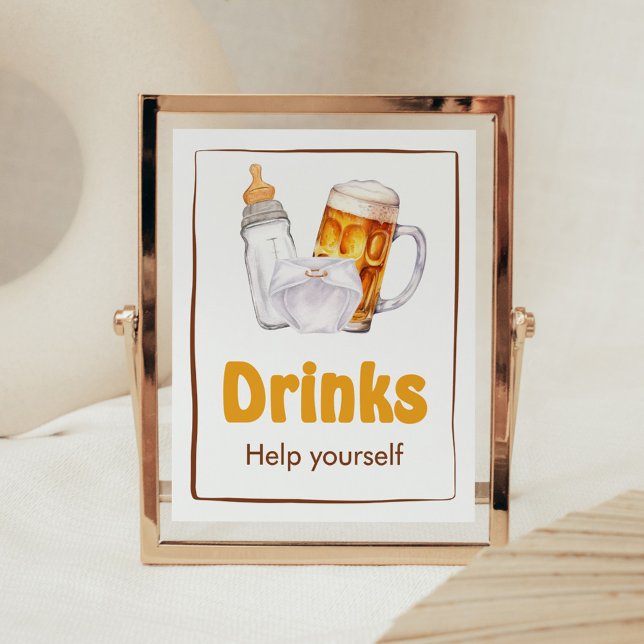 Poster Beer Fralda Party - Chá de fraldas Beer (Beer Diaper Party Baby Shower Drinks Sign)