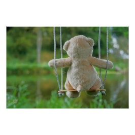 Póster Beer op schommel vanaf de rug.