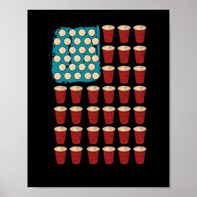 Poster Beer Pong - Bebendo Game American Flag 4 De Julho (Frente)