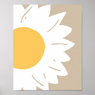 Poster Bege Daisy – Arte Floral Minimalista para Parede