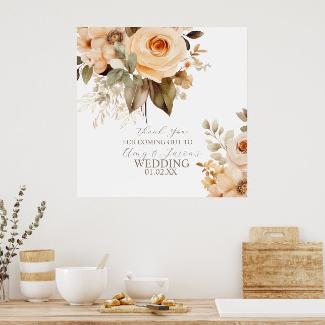 Poster Bege Floral Botânico Neutro Casamento Marrom (Cozinha)