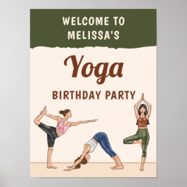 Poster Beige And Green Boho Yoga Birthday Party Welcome