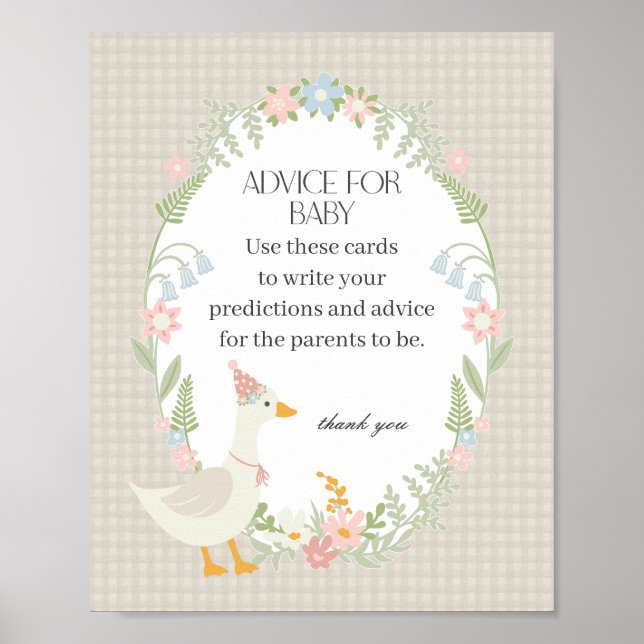 Poster Beige Bobo Goose Floral Gingham Advice para Bebê (Frente)
