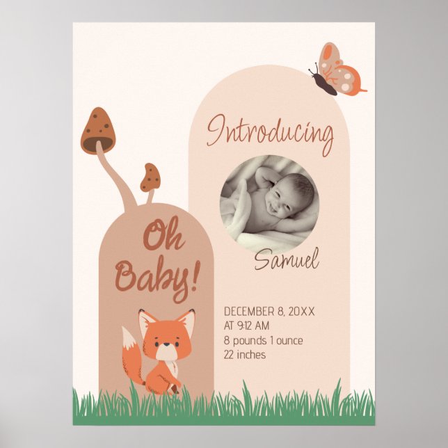Poster Beige Forest Themed Fox Baby Stats (Frente)