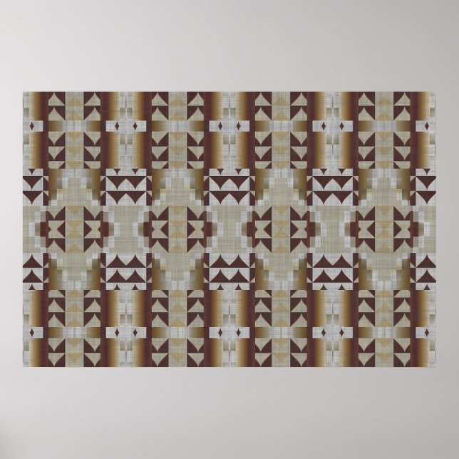Poster Beige Khaki Café Brown Mosaico Étnico Tribal (Frente)