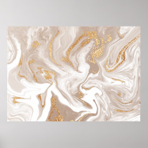 Poster Beige liquid marble with glitter gold