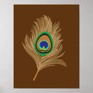 Póster Beige Peacock Feather on Chocolate Brown