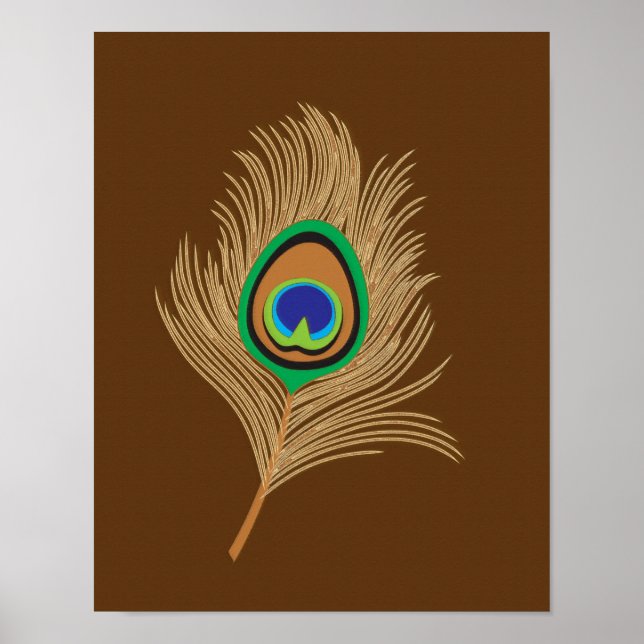 Póster Beige Peacock Feather on Chocolate Brown (Frente)