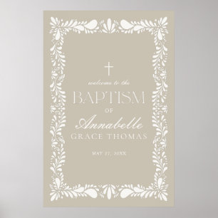 Poster Beige Talavera Azulejo Espanhol Fiesta Baptism Bem