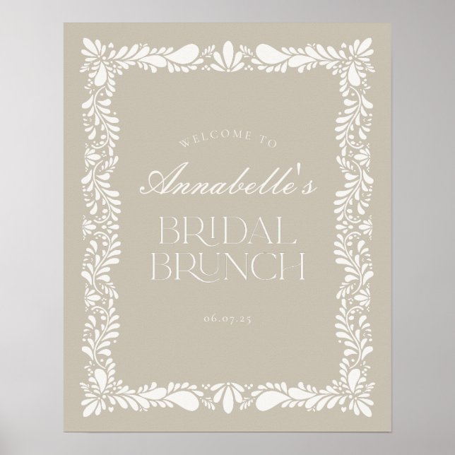 Poster Beige Talavera Azulejo Fiesta Bridal Brunch Bem-vi (Frente)