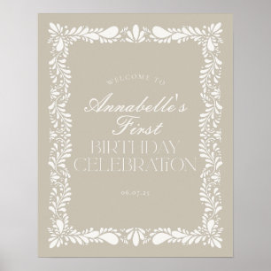Poster Beige Talavera Espanhol Fiesta Birthday Bem-vindo
