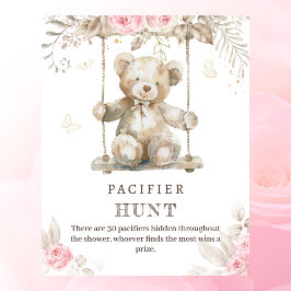 Poster Beige Watercolor Teddy Bear Pacifier Game