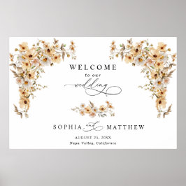 Poster Beige Wild Flowers Welcome Wedding