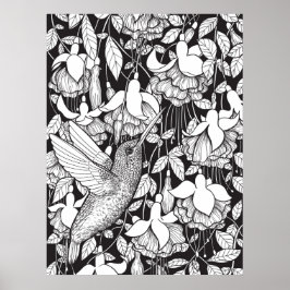 Poster Beija-flor e fúcsia