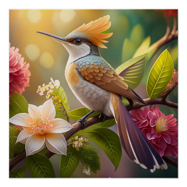 Póster Beija-flor Fantasia com Crista Dourada (Frente)