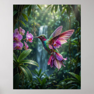 Poster Beija-flor Jóia do Orquídea Voo