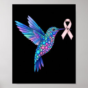 Poster Beija-flor laço rosa conscientização câncer de mam