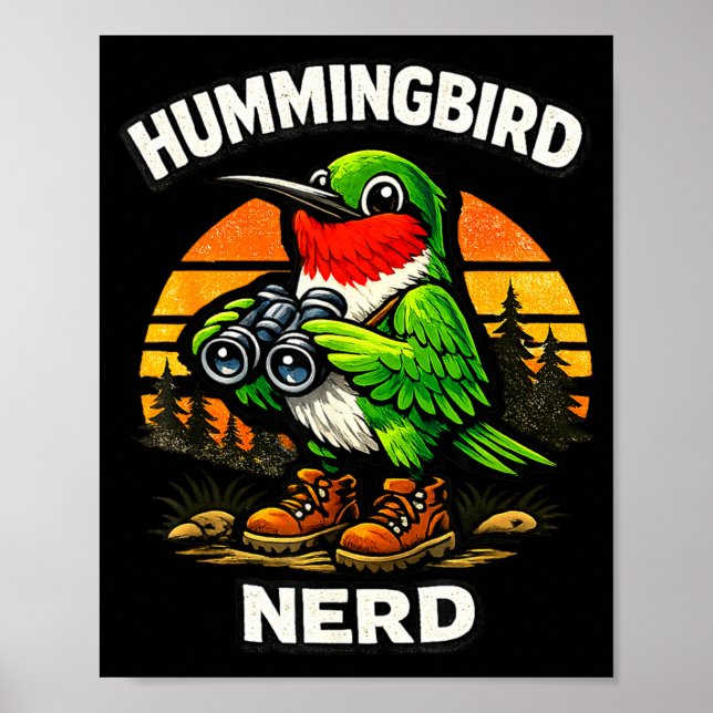 Poster Beija-flor nerd divertido observação de aves vinta (Frente)