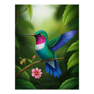 Póster Beija-flor Vibrante Entre Folhas