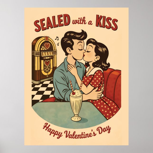 Poster Beijado com um Beijo Retro Jukebox dos anos 50 (Frente)