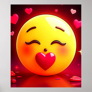 Poster Beijar Emoji Soprando Corações