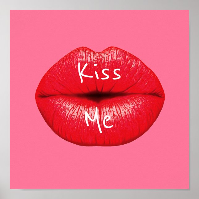 Poster Beije-me lábios de pop do Red Lipstick em rosa-men (Frente)