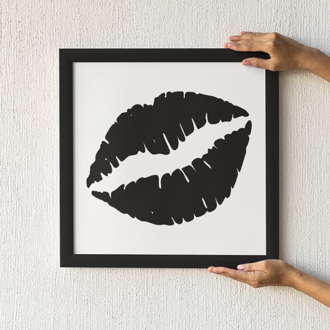 Póster Beijo Batom Branco e Preto (Criador carregado)